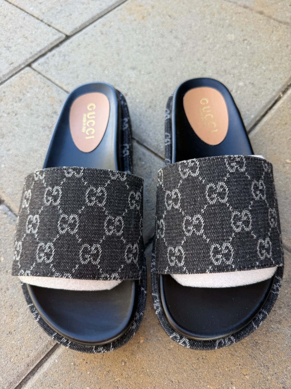Gucci Black & Gray GG Canvas Slide Sandals (NEW)